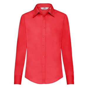 Ladies Poplin L/S Shirt Red M