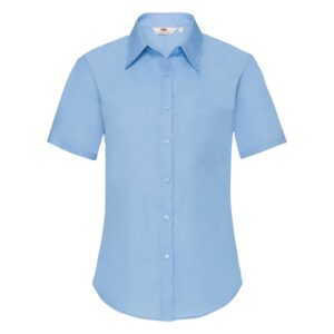 Ladies Poplin Short Sleeve Shirt Mid Blue XS