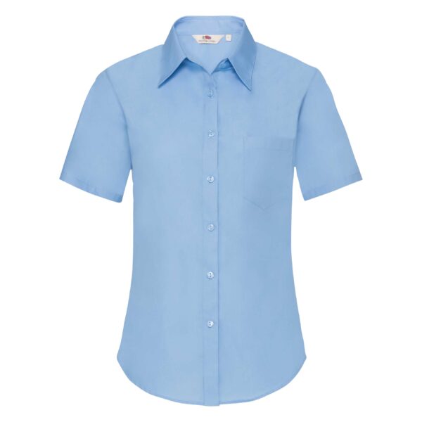 Ladies Poplin Short Sleeve Shirt Mid Blue 2XL