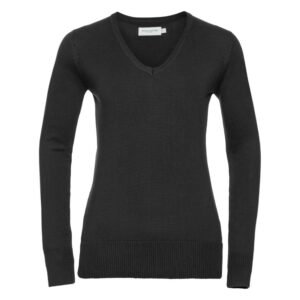 Ladies V-neck Knitted Pullover 50/50 Black XS